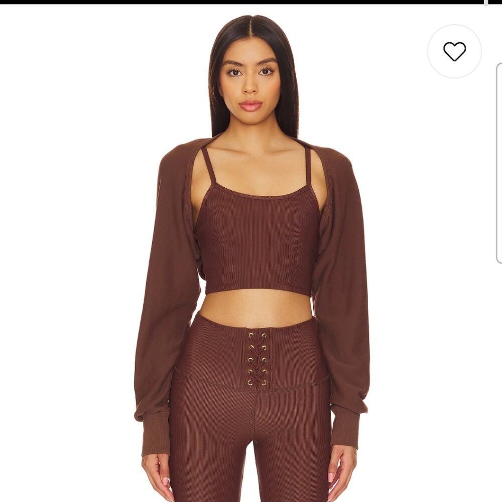 Strut this shrug in chocolate rib